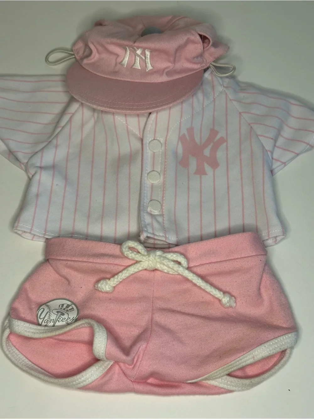 Build A Bear Workshop Pink New York Yankees Lot 3 Jersey, Shorts, & Hat Genuine